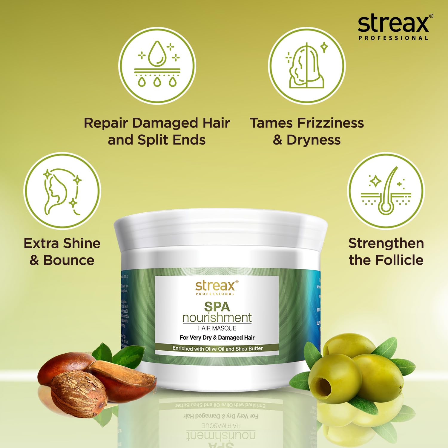 Streax Professional Spa Nourishment Hair Masque for Women|For Very Dry & Damaged Hair|With Olive Oil & Shea Butter|Moisturises, Revitalizes & Helps strengthen Chemically Treated Hair|200g  from Streax Professional