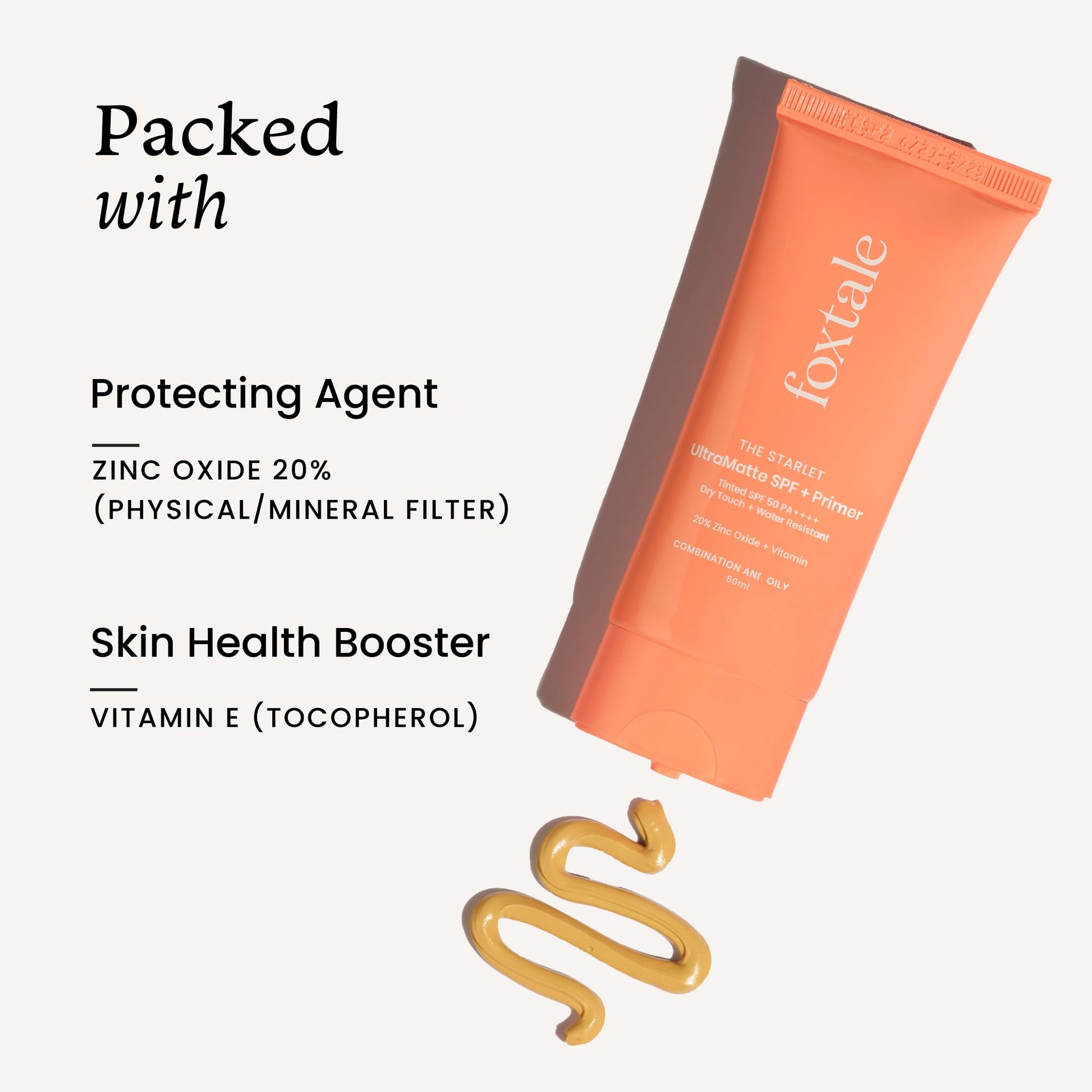 Foxtale Tinted Sunscreen SPF 50 PA++++ & Primer | Shade 2 | Vitamin E | Water Resistant with Dry-Touch Finish | No White Cast | Blurs Out Pores - 50ml  from FoxTale