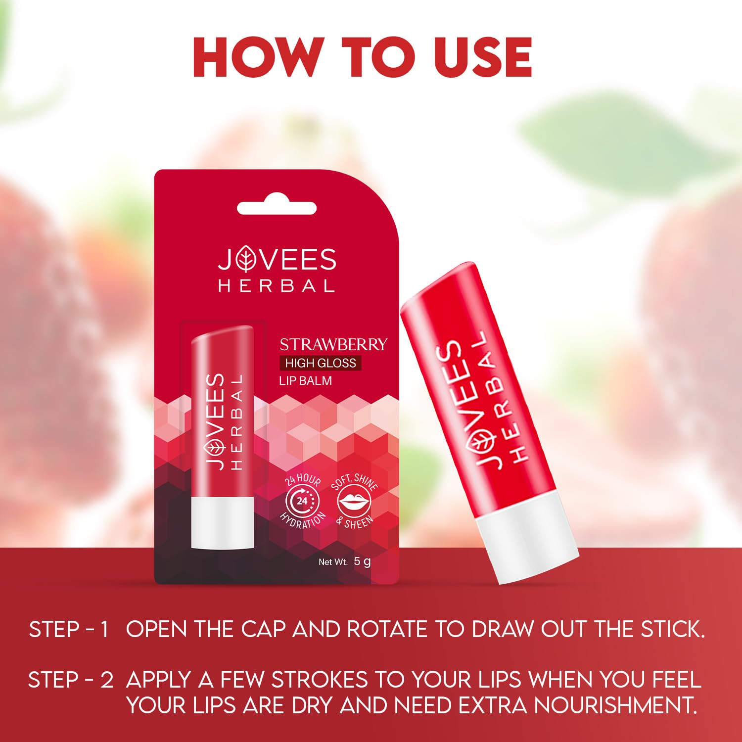 Jovees Herbal Strawberry High Gloss Lip Balm | With Vitamin E | 24 hour Moisture | Gives soft and smooth lips 5g  from JOVEES