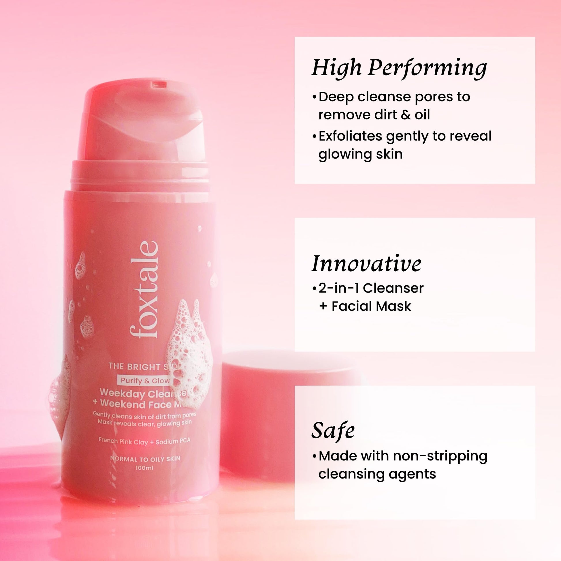 Foxtale Purify & Glow Cleanser + Clay Mask - Deep Cleanses Pores, Exfoliating Glow Facial, Instantly Gives Bright Skin, For Normal, Oily and Combination Skin, Men & Women - 100ml  from FoxTale
