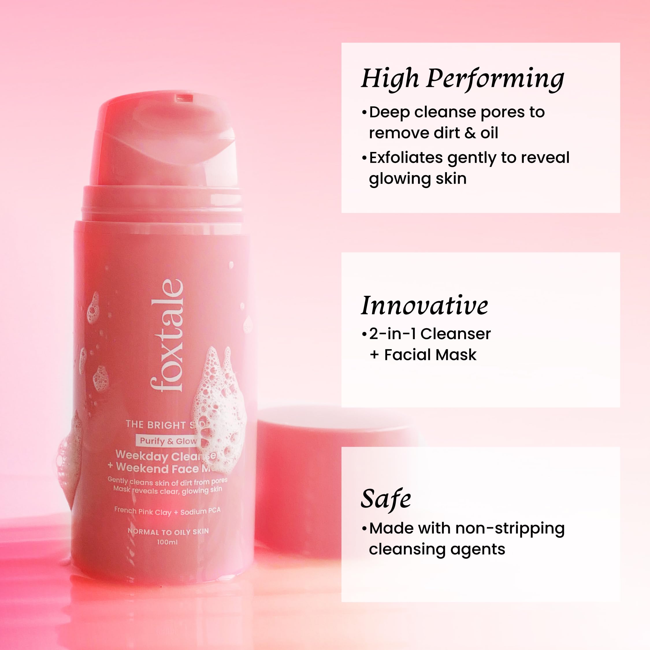 Foxtale Purify & Glow Cleanser + Clay Mask - Deep Cleanses Pores, Exfoliating Glow Facial, Instantly Gives Bright Skin, For Normal, Oily and Combination Skin, Men & Women - 100ml  from FoxTale