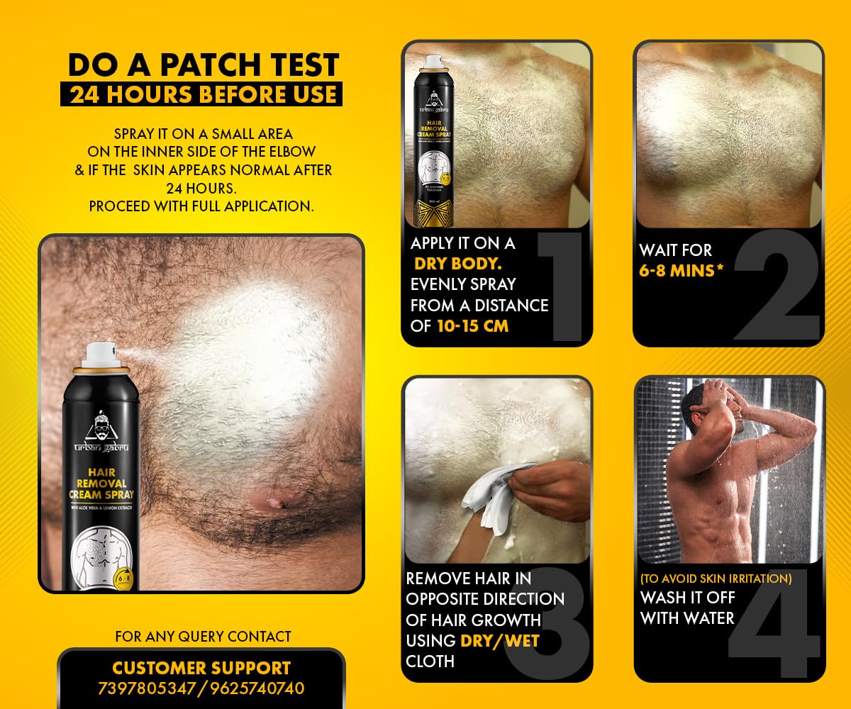 urbangabru Men Hair Removal Cream Spray|Painless Body Hair Removal Spray For Chest, Back, Legs & Under Arms (200 Ml) (Hair Removal Cream Spray - 200Ml)  from urbangabru