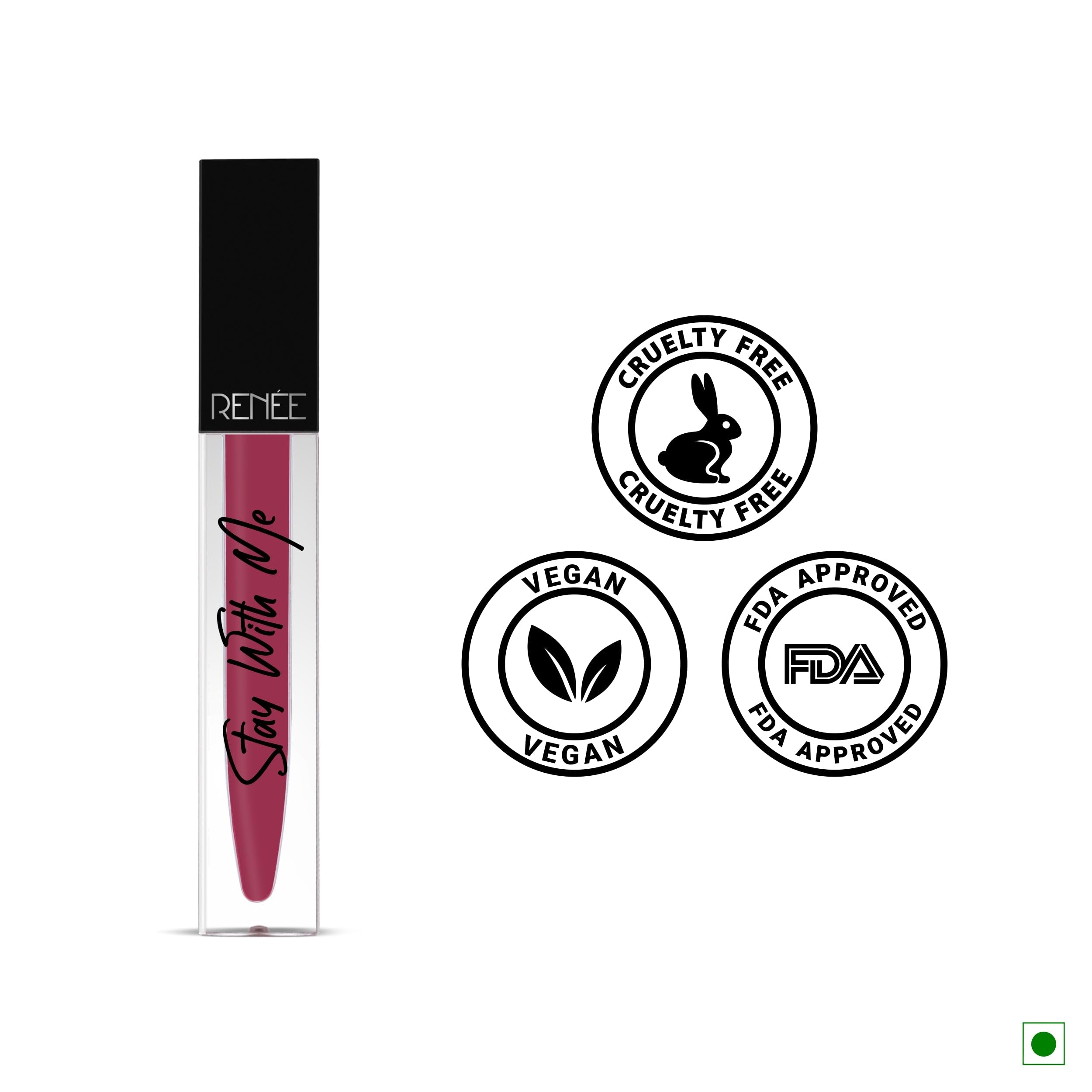 RENEE Stay With Me Matte Lip Color - Dose Of Rose 5ml| Long lasting, Light Weight & Non Transfer Formula| Water & Smudge Proof  from RENEE