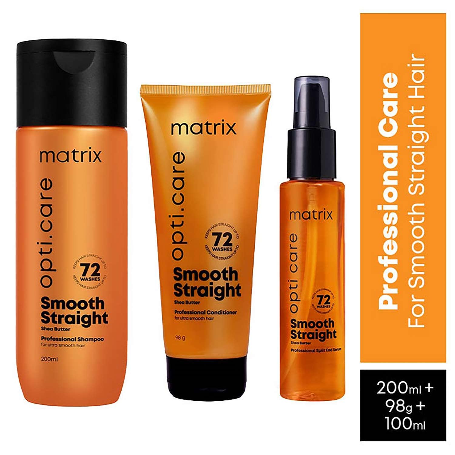 Matrix Opti.Care Professional Shampoo + Conditioner + Serum Combo for Salon Smooth Straight Hair | Control Frizzy Hair for up to 4 Days | With Shea Butter | No Added Parabens (200 ml + 98 g + 100 ml )  from Matrix
