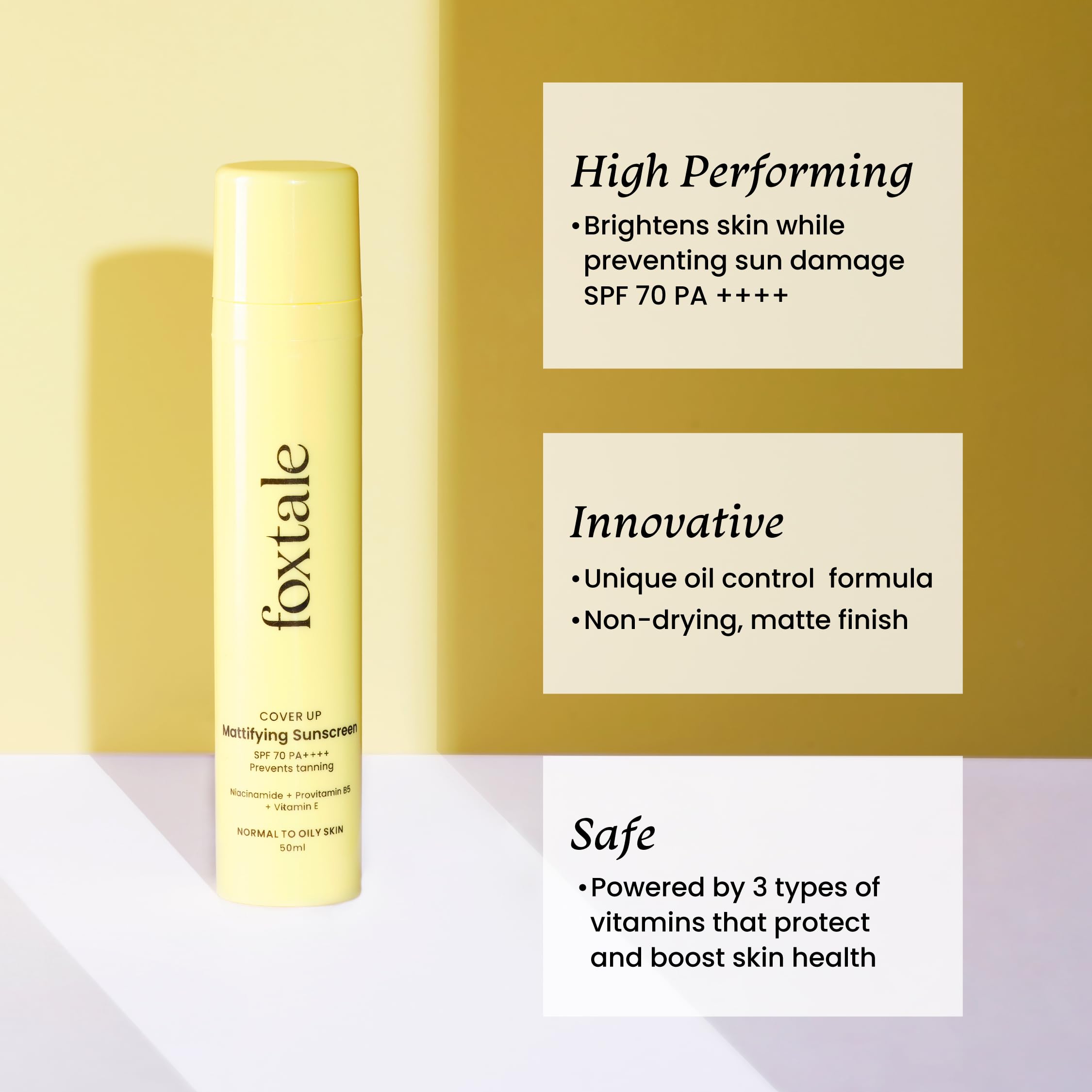 Foxtale Niacinamide Matte Sunscreen SPF 70+ PA++++ | No White Cast | Non Greasy | Prevents Tanning | UVA/UVB Protection | Lightweight | Men & Women | For Normal to Oily Skin | 50 ml  from FoxTale