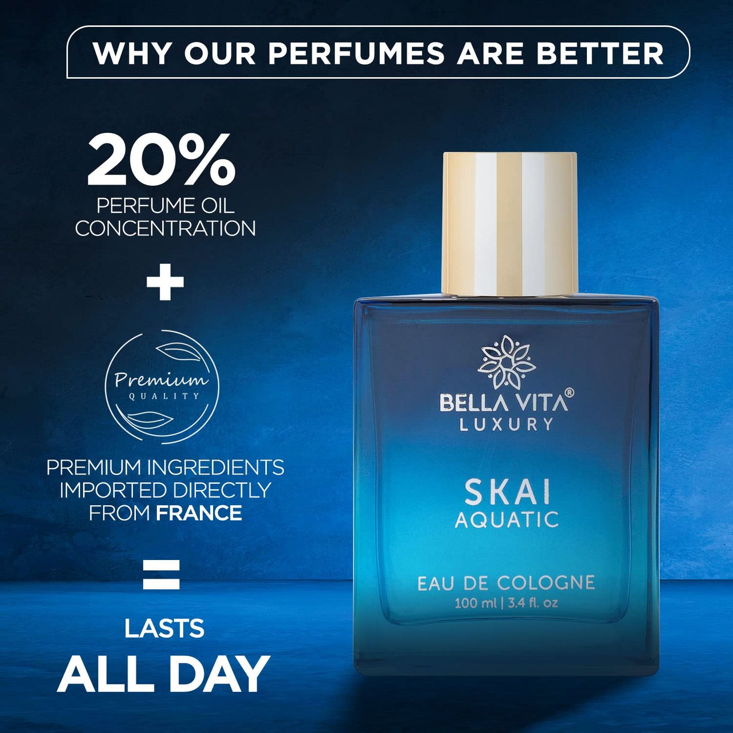 Bella Vita Luxury Skai Aquatic Eau De Cologne Unisex Perfume for Men & Women with Bergamot, Pink Pepper |Long Lasting Aqua EDC Fragrance Scent, 100 Ml perfume from Bella Vita Luxury