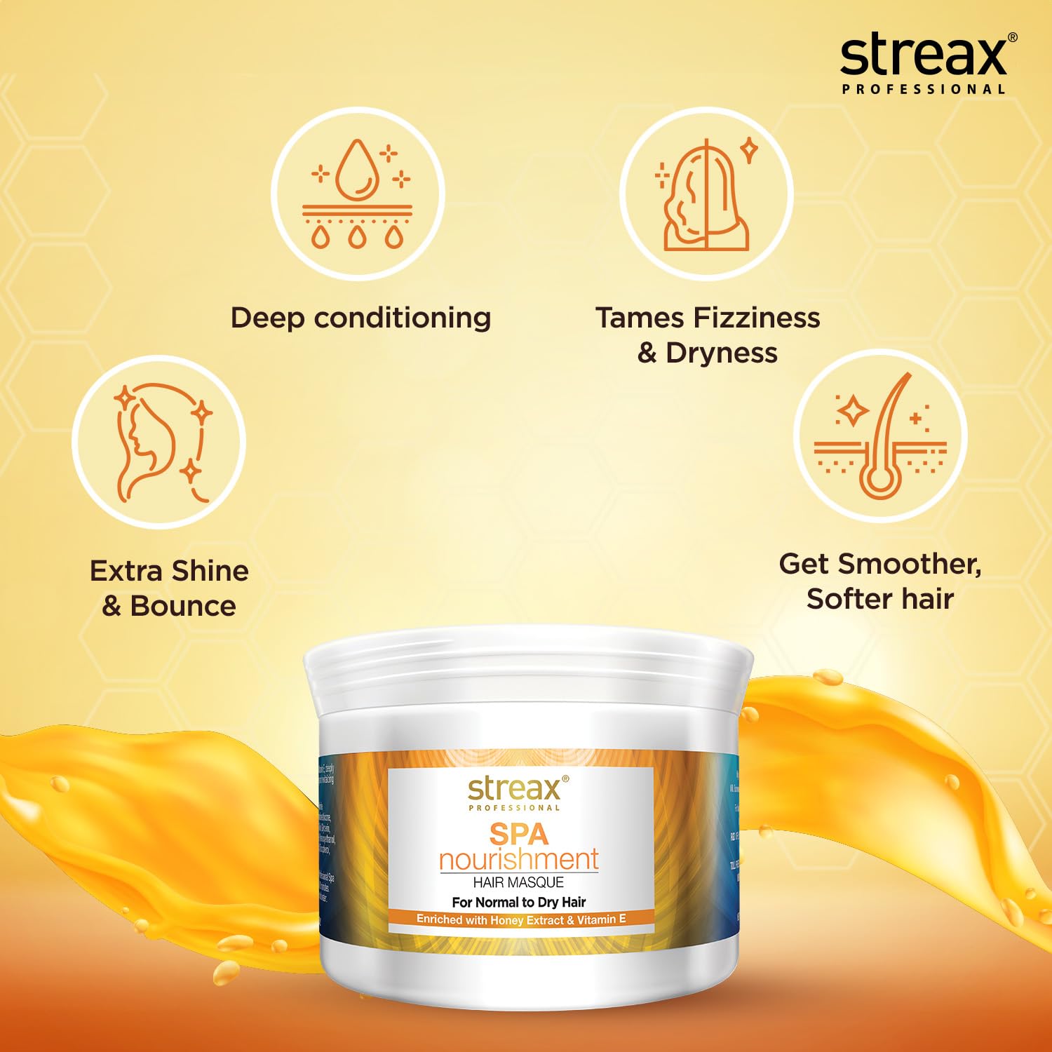 Streax Professional Spa Nourishment Hair Masque For Women | Normal To Dry Hair | Enriched With Honey & Vitamin E | Conditions, Softens & Detangles Hair | Reveals Softer, Smoother & Shinier Hair, 200 g  from Streax