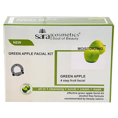 Sara Green Apple 4-Step Fruit Facial Kit For Brightening And Nourishing Skin | All in 1 ( Cleansing + Scrub + Cream + Mask ) | Suitable For All Skin Type ,(4 x 50 ) gm cleanser from SARA BEAUTY