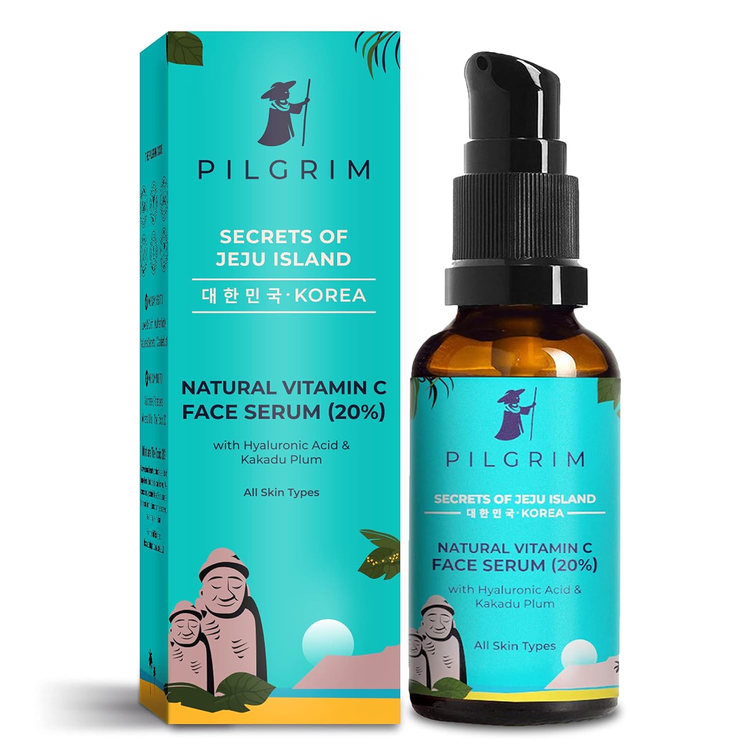 Pilgrim Korean 20% Vitamin C Face Serum with Hyaluronic Acid & Kakadu Plum for glowing/Dry/Oily skin & Combination Skin |For Men and Women | Skin Care |Vegan & Cruelty-free |30ml Face serum from pilgrim