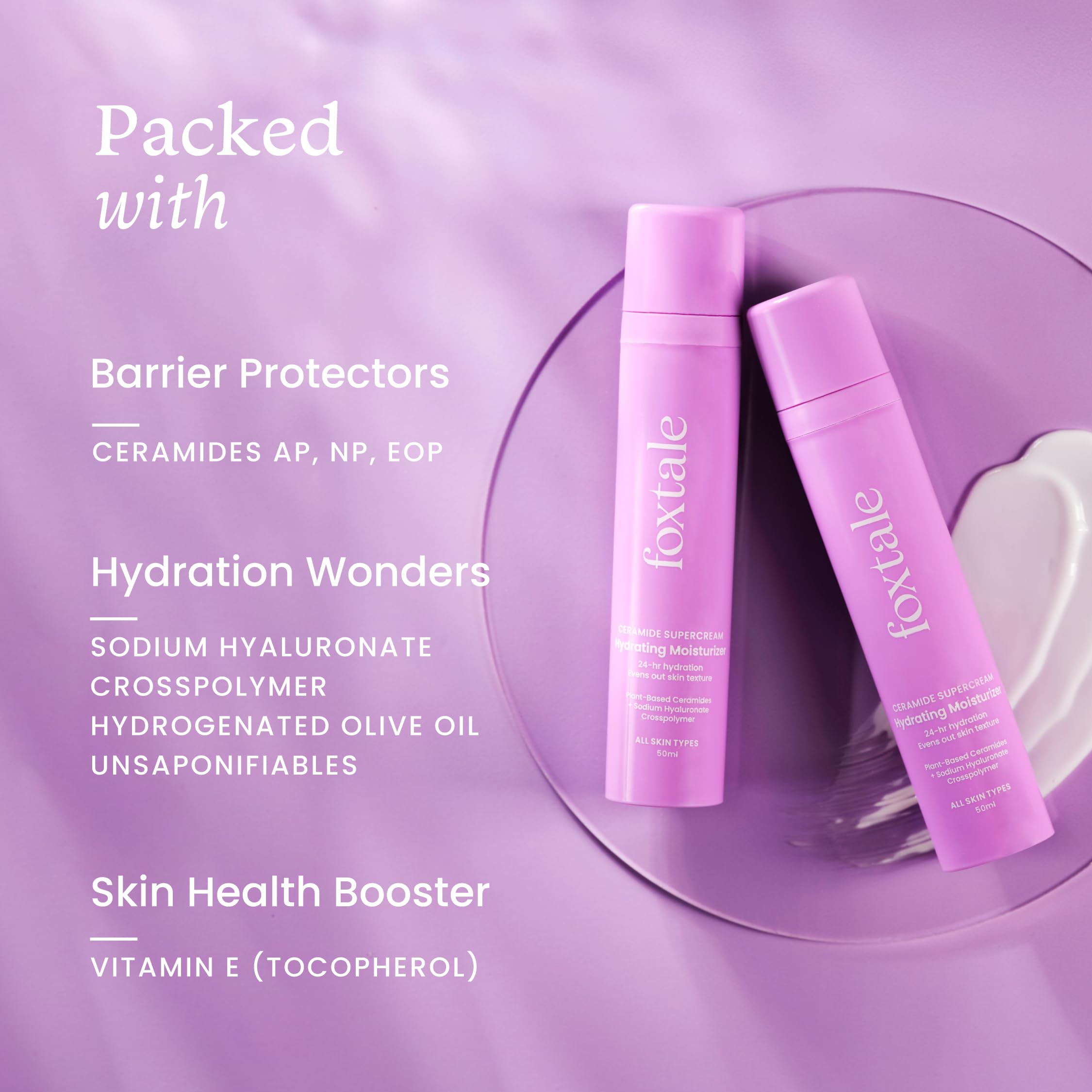 Foxtale 5x Hydrating Ceramide Moisturizer for Face | Micro Hyaluronic Acid & 3 Ceramides | Lightweight | Fast Absorbing | Repairs Skin Barrier and Texture | Men & Women - 50ml  from FoxTale