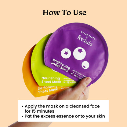 Foxtale- (Pack of 3) Facial Mask Set for Glowing Skin | Serum Mask for Boosting Collagen, Brightening, Tan Removal, Hydration | Vitamin C, Niacinamide, Hyaluronic Acid | Sheet Mask Combo for Women,Men  from FoxTale