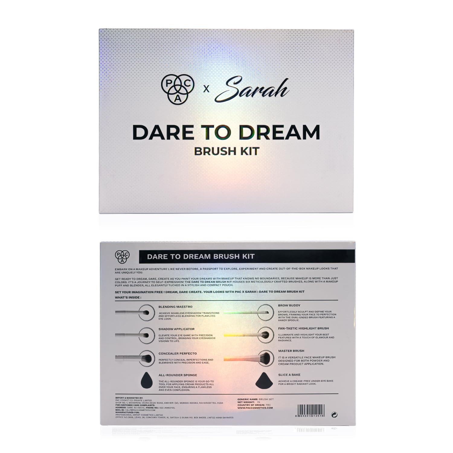 PAC X Sarah Dare to Dream Brush Kit for Face Makeup | 8 IN 1 for All Makeup Needs | Finest Brushes for Makeup Routine | With Sponge and Powder Puff | Travel-Friendly Kit | Contains Pouch  from PAC