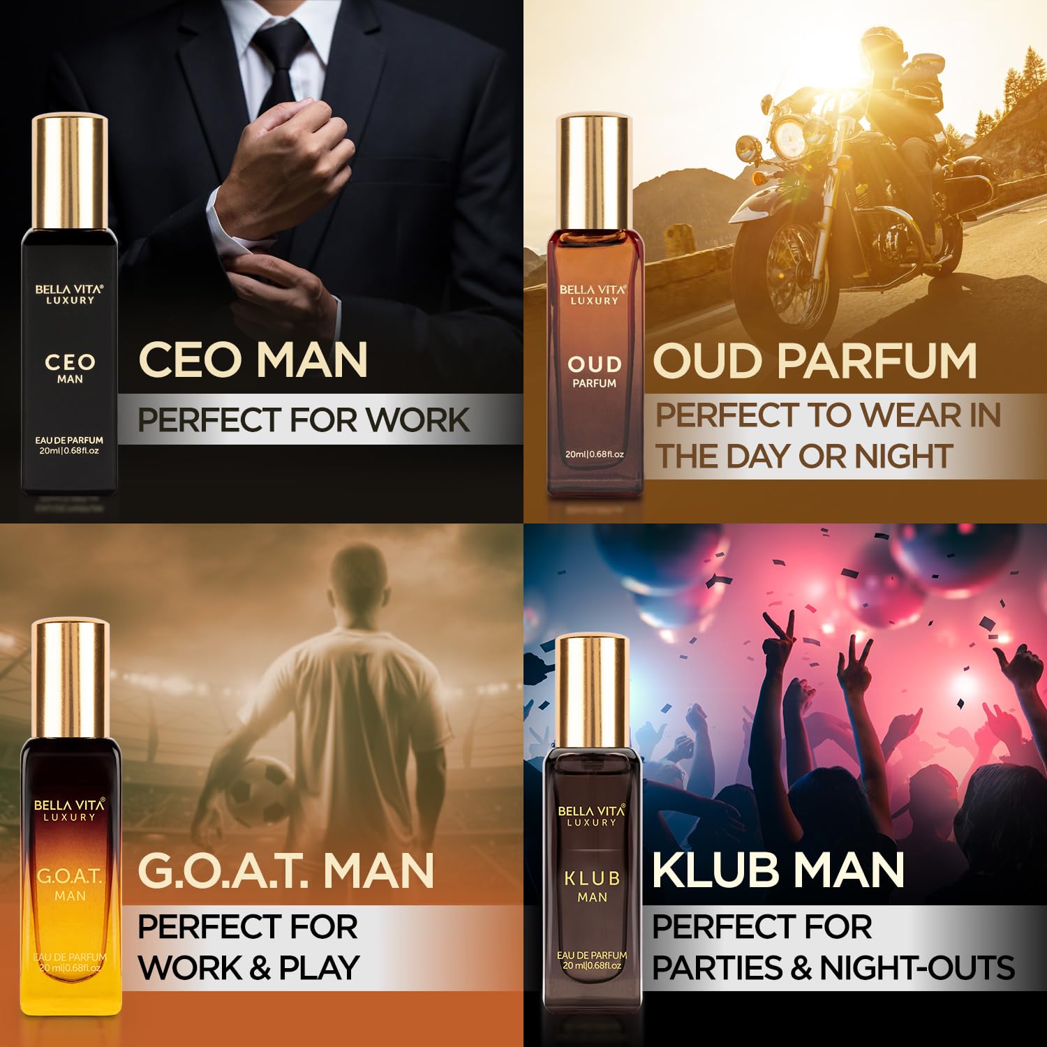 Bella Vita Luxury Man Perfume Gift Set 4 x 20 ml for Men with KLUB, OUD, CEO, G.O.A.T Perfume | Woody, Citrusy Long Lasting EDP Fragrance Scent perfume from Bella Vita Luxury