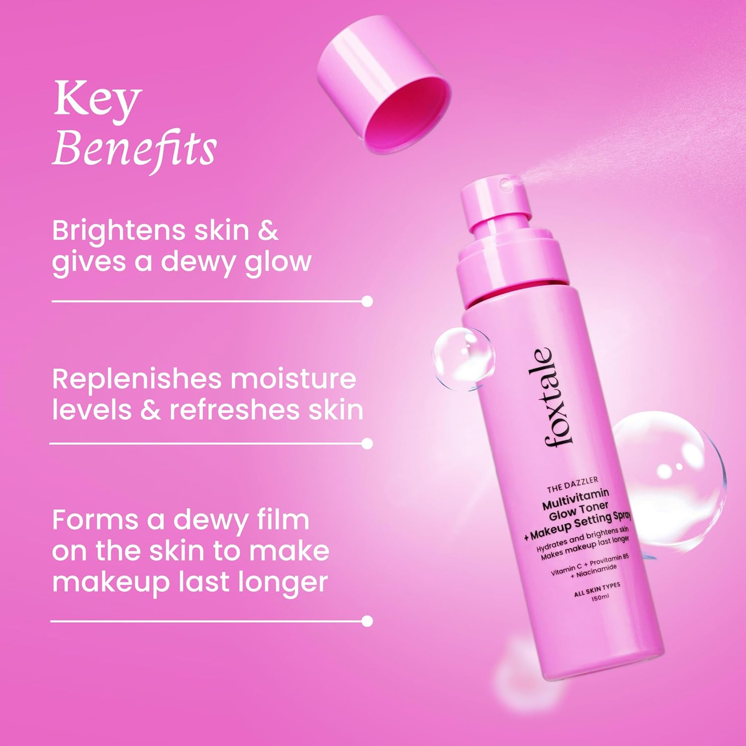 Foxtale Multivitamin Glow Toner & Makeup Setting Spray with Vitamin C & Niacinamide, Hydrating Toner for Glowing Skin, Alcohol-Free, For All Skin Types, 150 ml setting spray from FoxTale