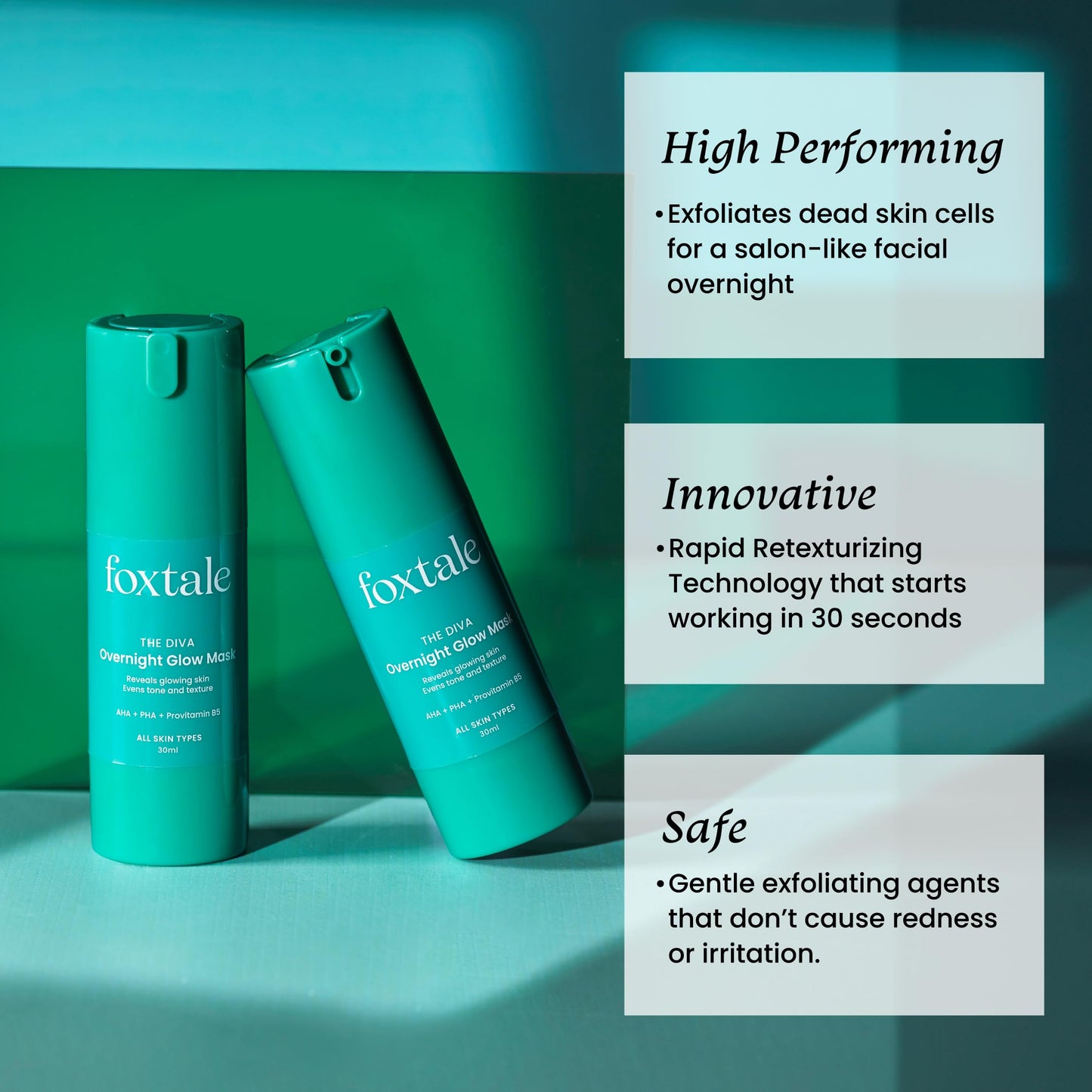 Foxtale Overnight Glow Mask | 4% Glycolic Acid | 3% Lactic Acid |Reduces Blackheads, Whiteheads | 30 Second Salon like Brightening Facial for Glowing Skin | Men & Women - 30ml  from FoxTale