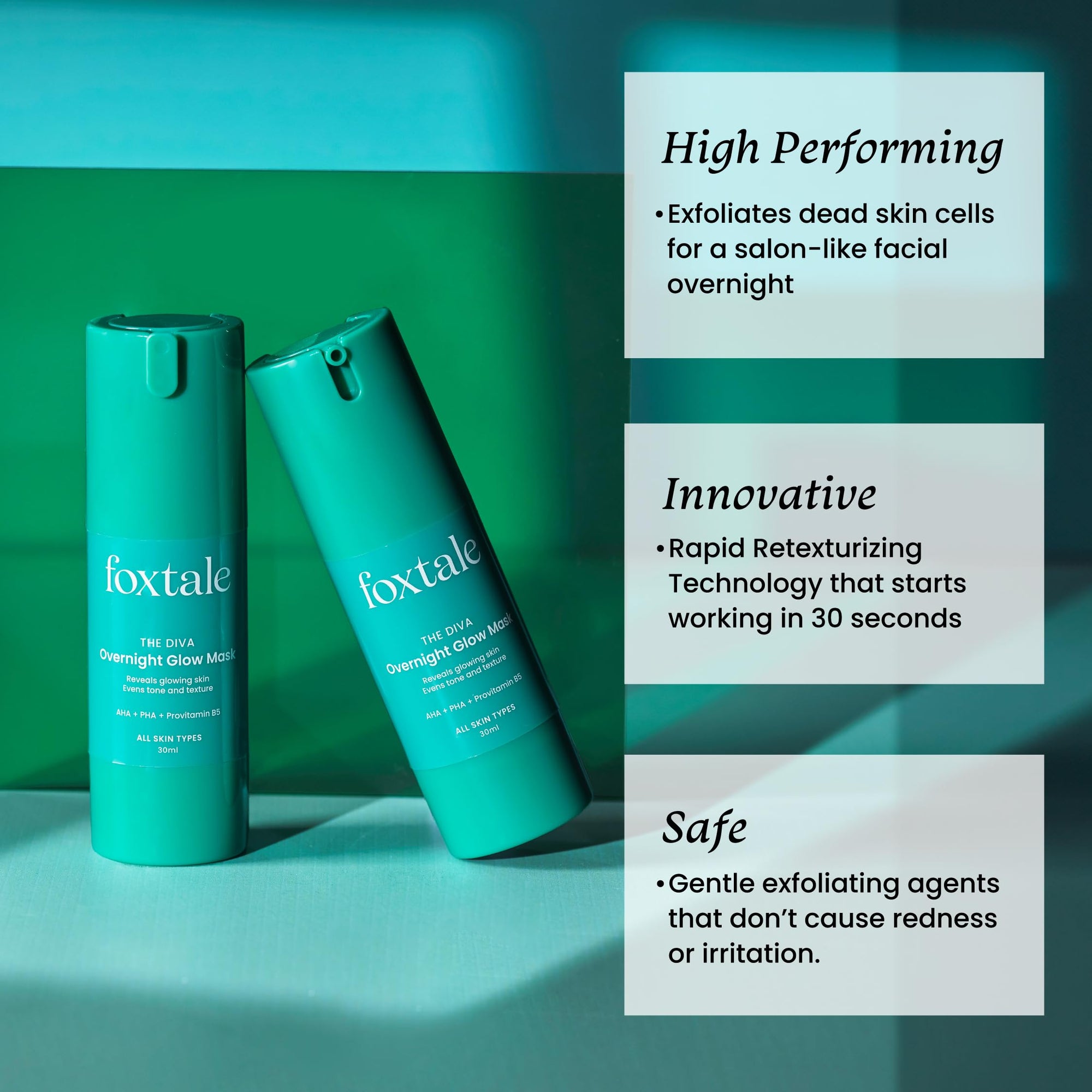 Foxtale Overnight Glow Mask | 4% Glycolic Acid | 3% Lactic Acid |Reduces Blackheads, Whiteheads | 30 Second Salon like Brightening Facial for Glowing Skin | Men & Women - 30ml  from FoxTale