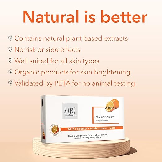 Sara 4-Step Fruit  Orange Facial Kit Perfect Glow Booster & Prevent Acne | All In 1- Cleanser, Scrub, Cream And Mask | All Skin Types | Perfect For Men & Women cleanser from SARA BEAUTY