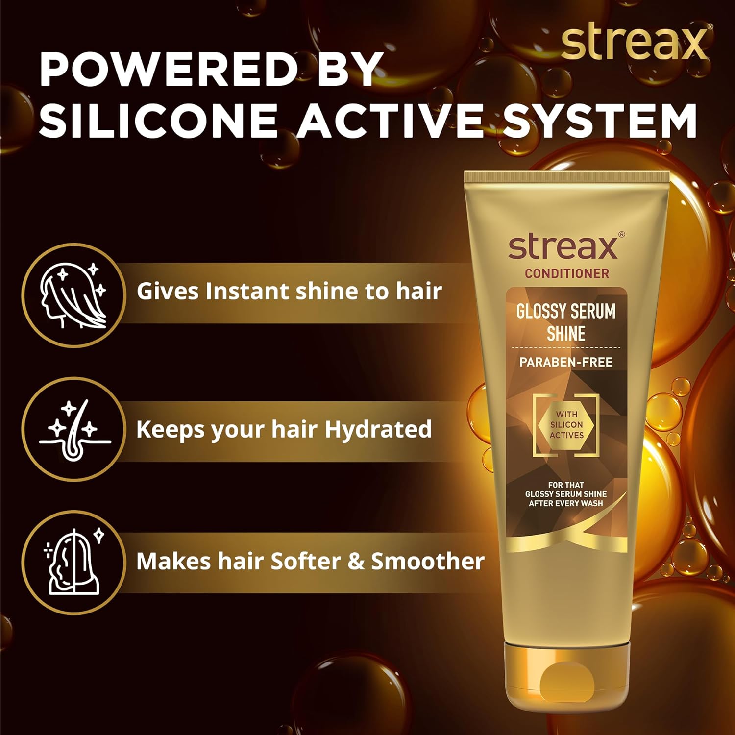 Streax Glossy Serum Shine Hair Conditioner for Women & Men| For Dull & Dry Hair| With Silicon Actives for Shiny Hair and Frizz Control| Paraben free - 240ml  from Streax