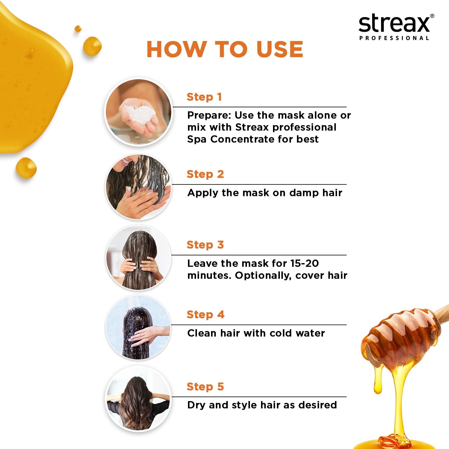 Streax Professional Spa Nourishment Hair Masque For Women | Normal To Dry Hair | Enriched With Honey & Vitamin E | Conditions, Softens & Detangles Hair | Reveals Softer, Smoother & Shinier Hair, 200 g  from Streax