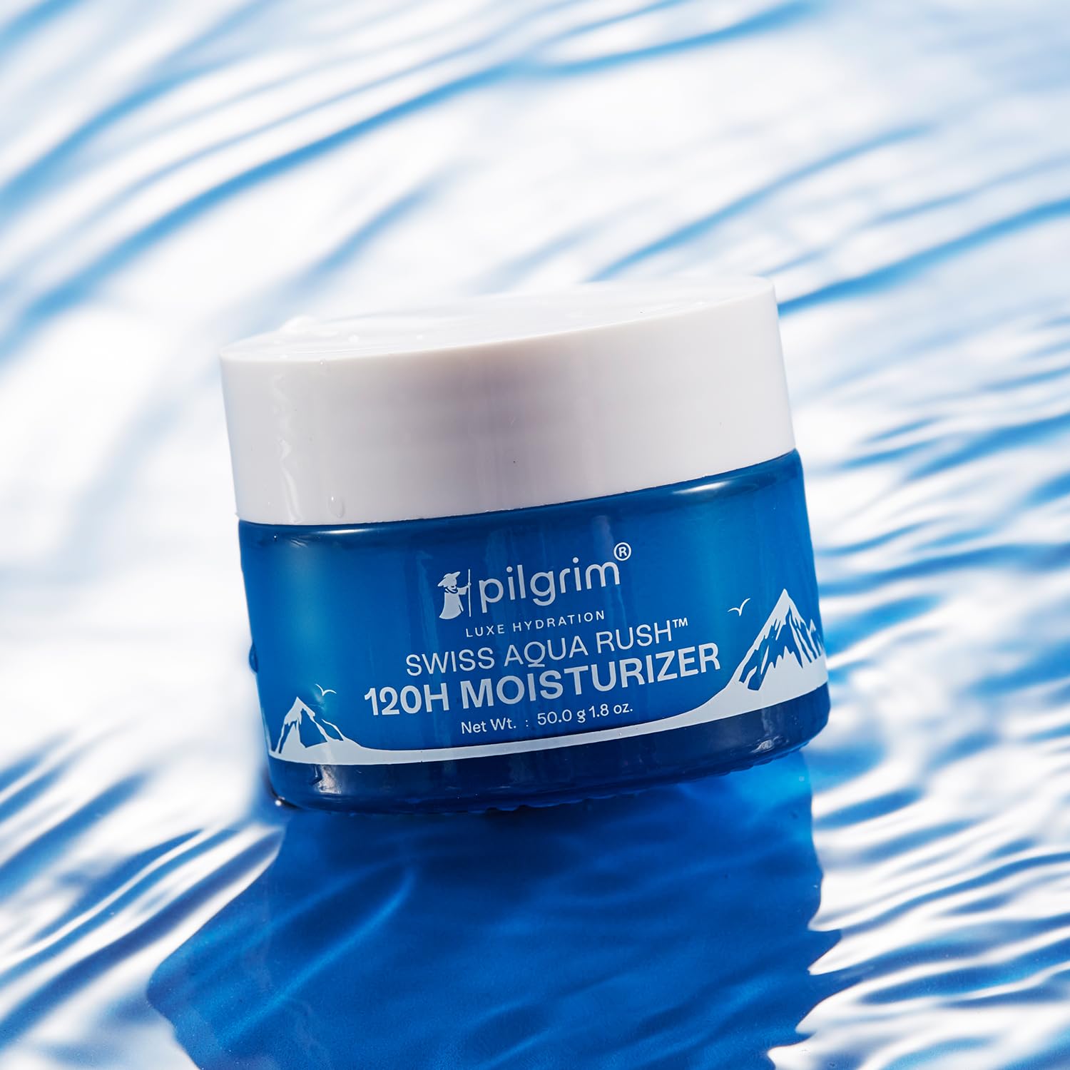 Pilgrim Swiss Aqua Rush™ 120H Moisturizer for face| Crafted with powerful hydrators-Swiss Aqua Rush™ & PatcH20®| Strengthens skin barriers| Plump & glowing skin| 120 Hrs of Increased hydration| 50gm Moisturizer from Pilgrim
