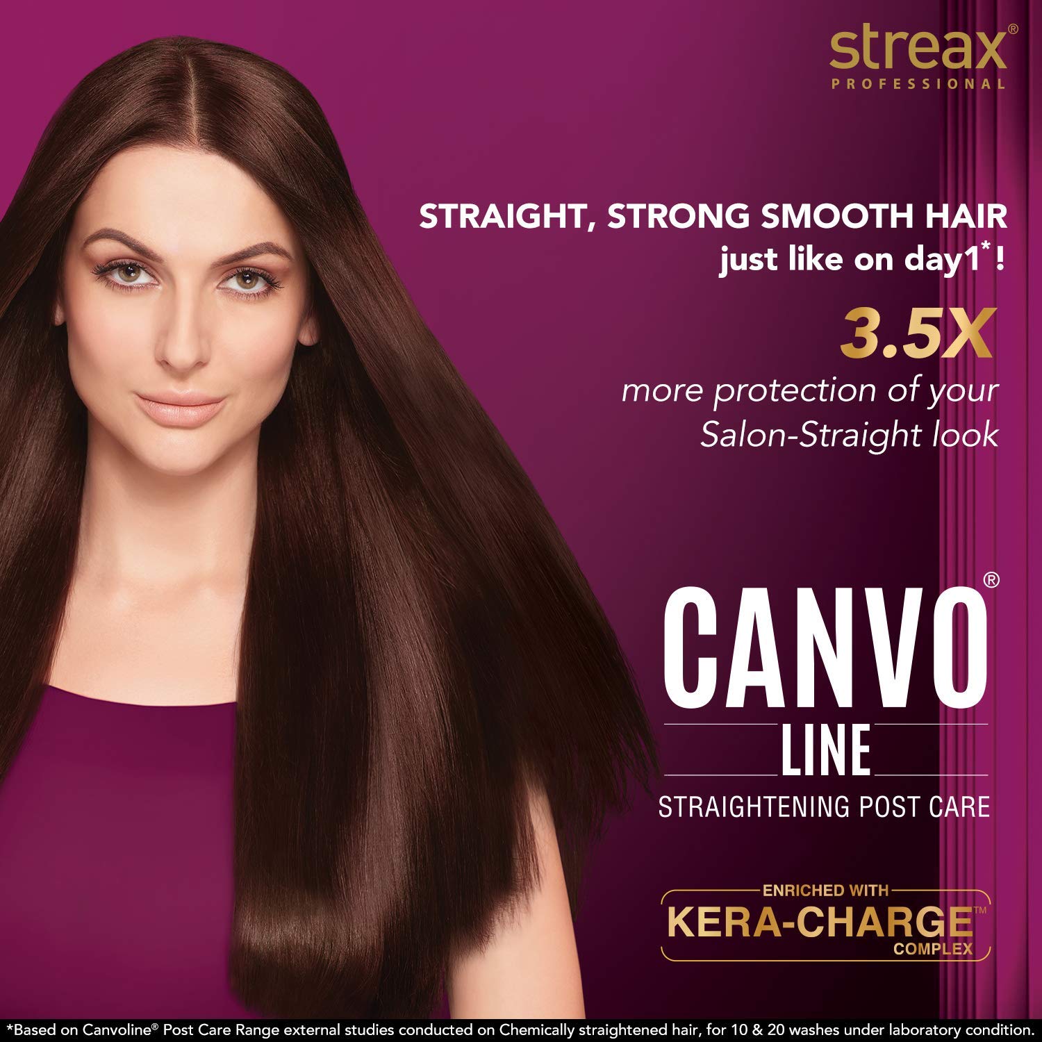 Streax Professional Canvoline Straightening Post Care Shampoo for Women | Enriched with Kera-Charge™ Complex | Anti Frizz & Hair Breakage | Soft & Tangle Free Hair | Sulphate & Paraben free | 300ml Shampoo from Streax Professional