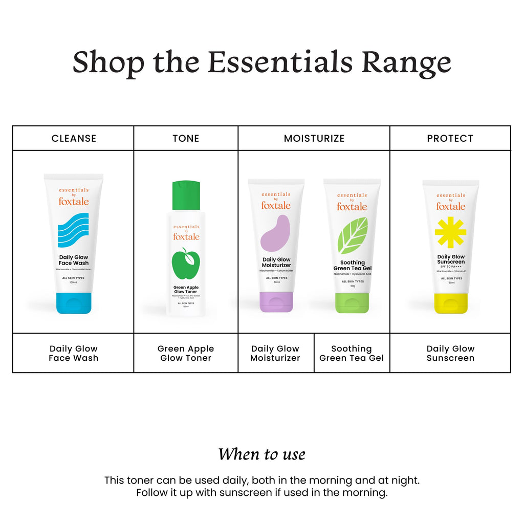 Foxtale Essentials Daily Green Apple Glow Toner with Niacinamide | Fruit AHA Extract and Hyaluronic Acid | Clinically Proven Brightening Ingredients | All Skin Types | Men & Women - 100ml  from FoxTale
