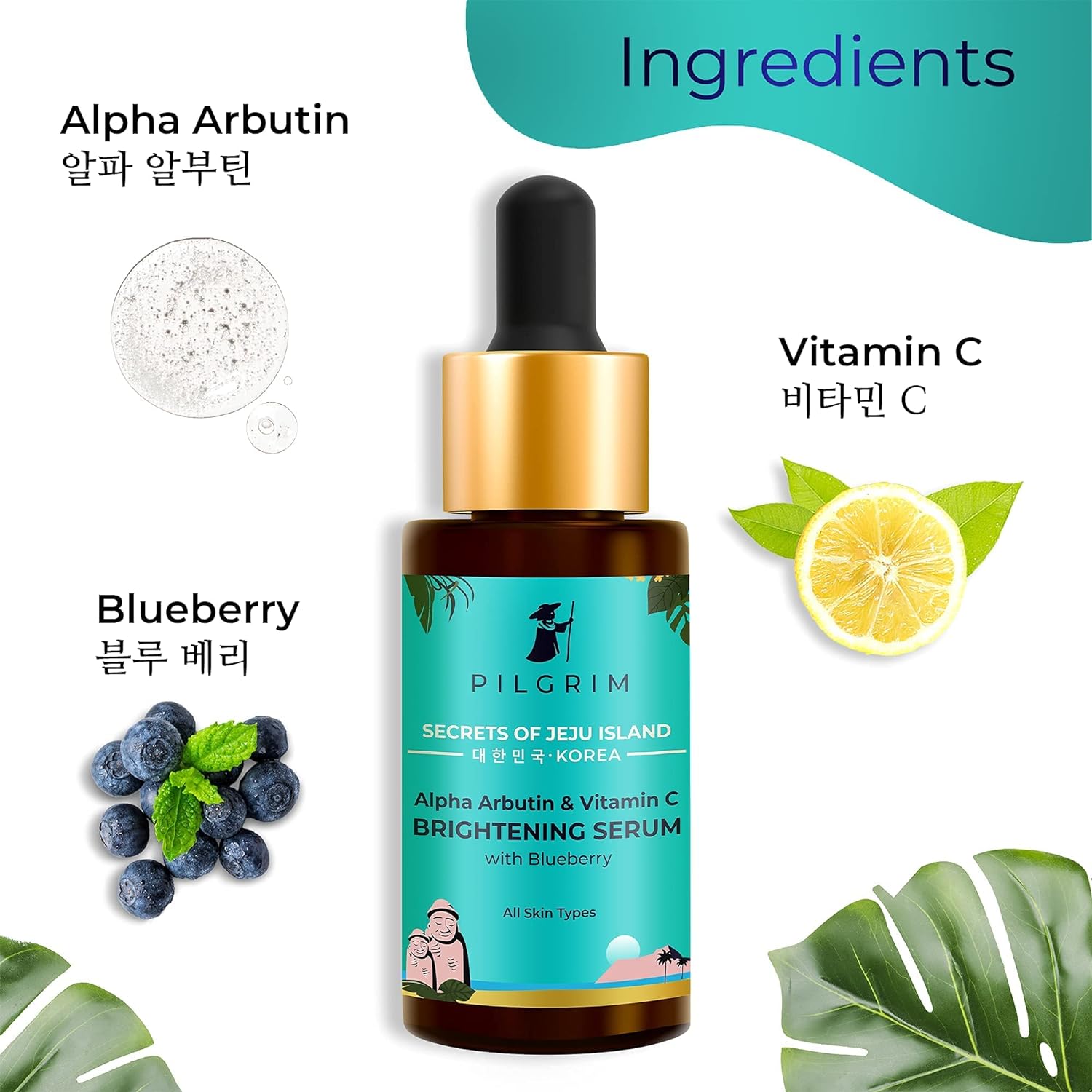 Pilgrim 2% Alpha Arbutin & 3% Vitamin C Brightening Face Serum for glowing skin| Alpha arbutin face serum |All skin types | Men & Women| Korean Skin Care| Vegan & Cruelty-free | 30ml Face serum from pilgrim