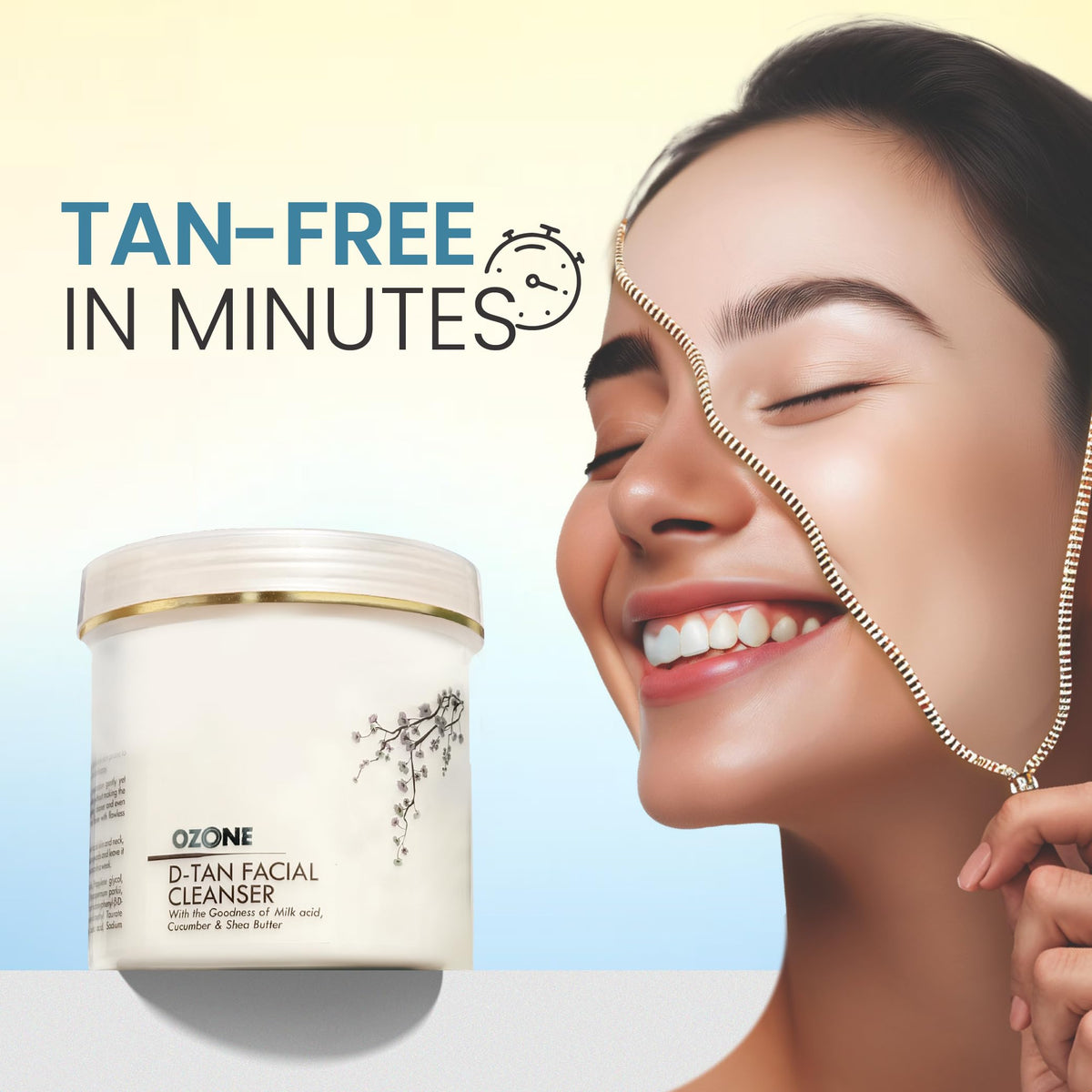 Ozone D-Tan Facial Cleanser | Tan Removal & Uneven Skin Tone | Enriched with Cucumber, Shea Butter & Milk | All Skin Types | For Men & Women | Tan removal for face & body