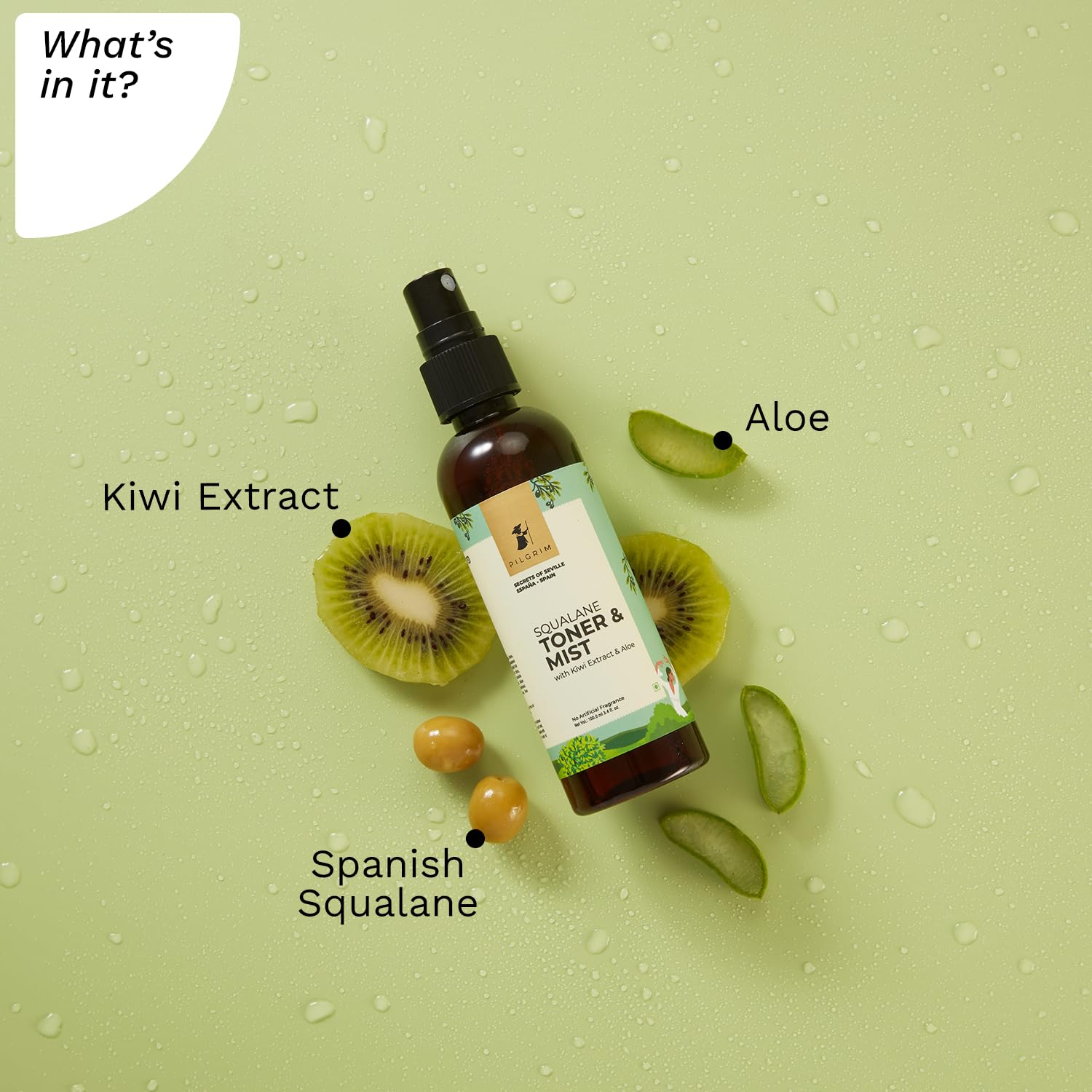 PILGRIM Spanish Squalane Face Toner for glowing skin | Refreshes & hydrates skin | Alcohol-free toner for open pores tightening|Toner for oily skin|Toner for acne prone skin | Toner for dry skin|100ml toner from Pilgrim