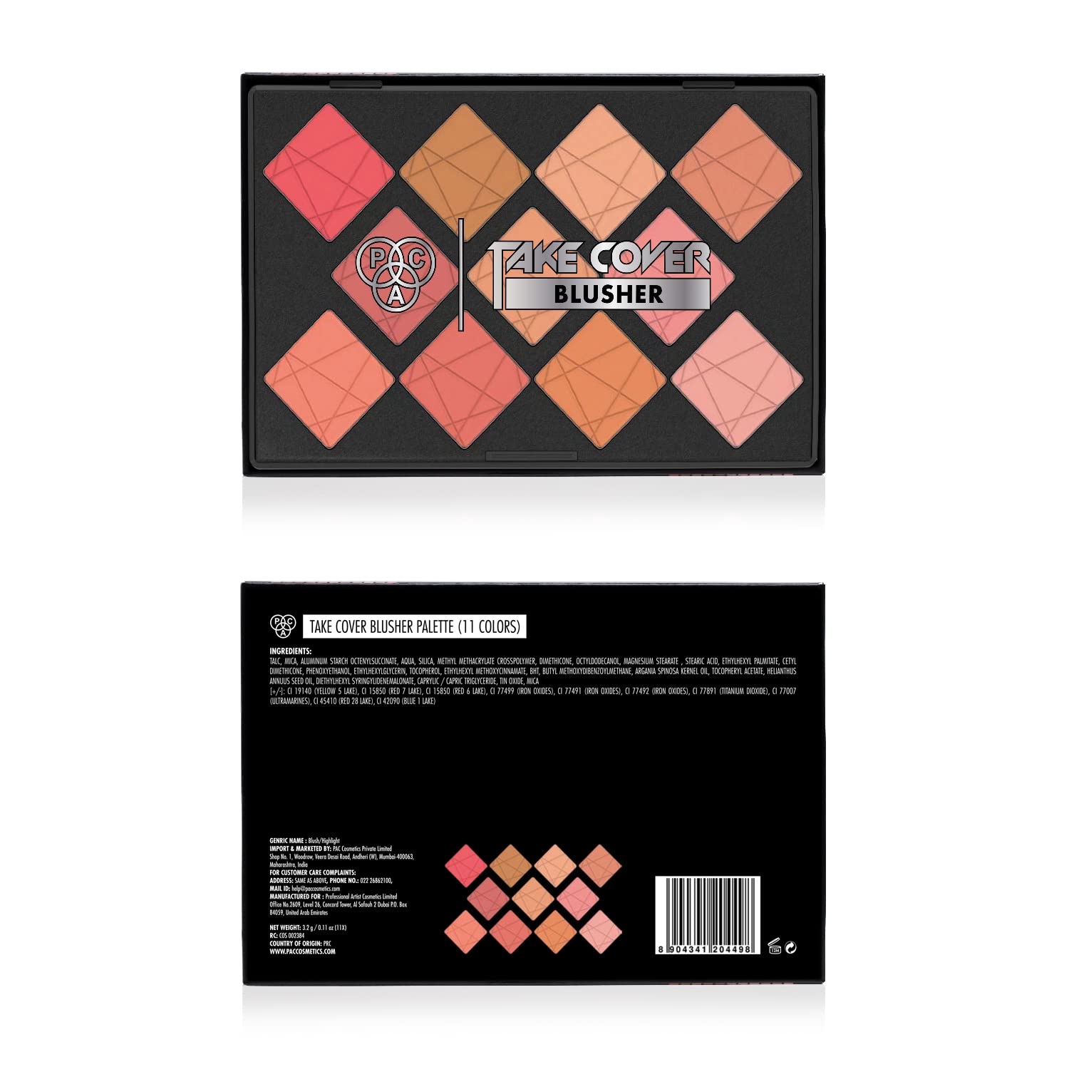 PAC Take Cover Blusher X11 | Long Lasting, Matte HD Finish Face Palette | 11 Lightweight Natural Shades with Highlighter, Shimmer Blush & Bronzer | Highly Pigmented & Blendable for All Skin Type - 6g  from PAC