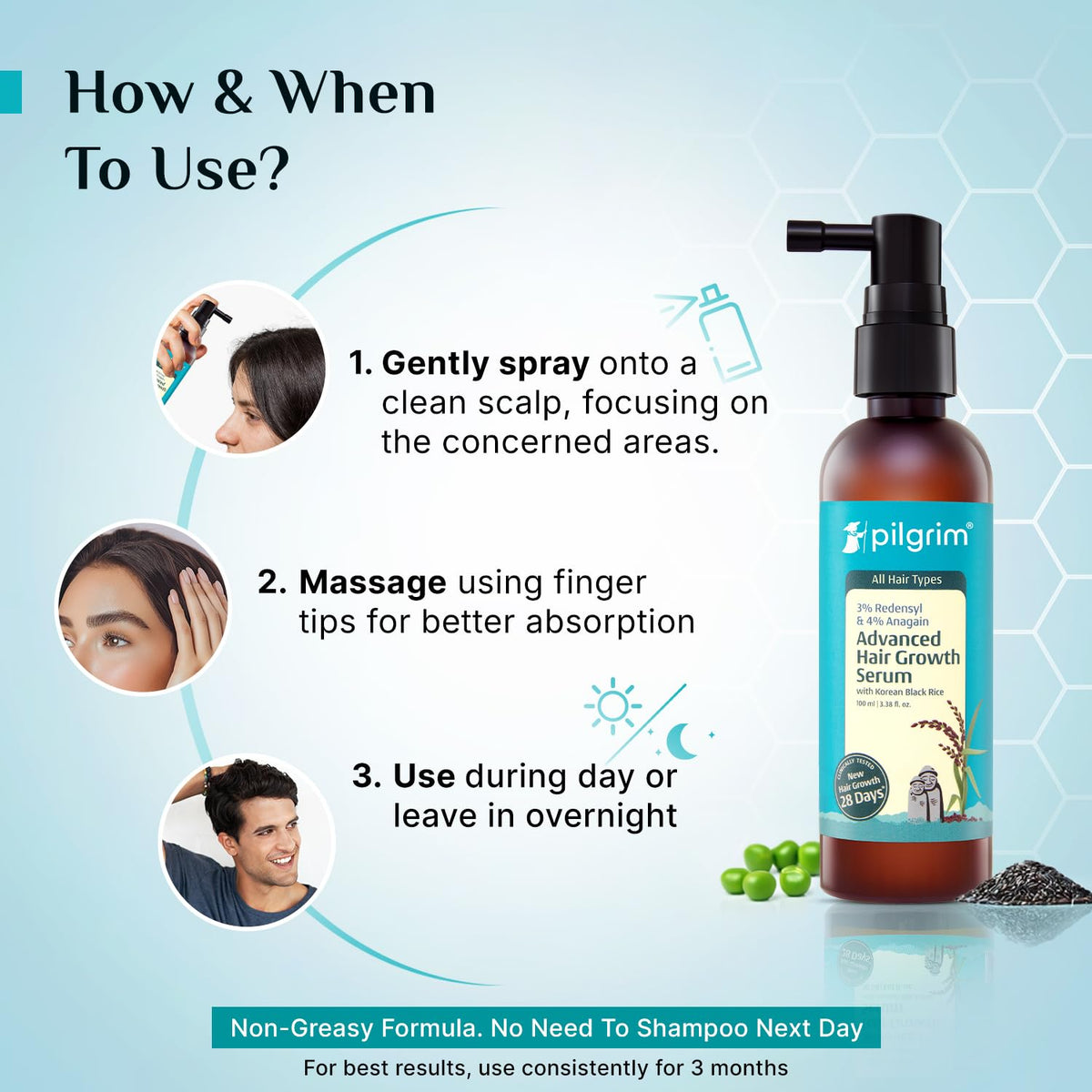 Pilgrim Redensyl 3% + Anagain 4% + Baicapil Advanced Hair Growth Serum (30ml) for Scalp with Korean Black Rice, Saw Palmetto | Control Fall, Stimulate Regrowth, Increase Density | For Women & Men