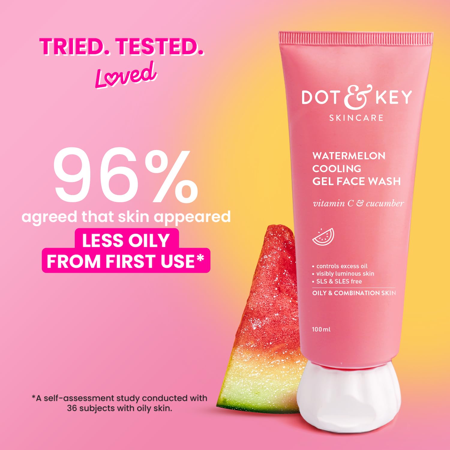 Dot & Key Watermelon Cooling Gel Face Wash With Vitamin C & Cucumber | Face Wash For Glowing Skin|Oil Free |Removes Excess Oil & Dirt | For Combination & Oily Skin| For Women & Men|100Ml