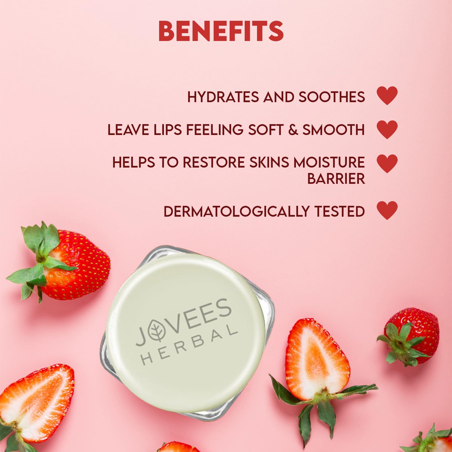 Jovees Herbal Strawberry Moisture Surge Lip Balm | 24 Hour Hydration | Rejuvenates Dry and Chapped Lips | Gives Soft & Shiny Lips 8g  from JOVEES