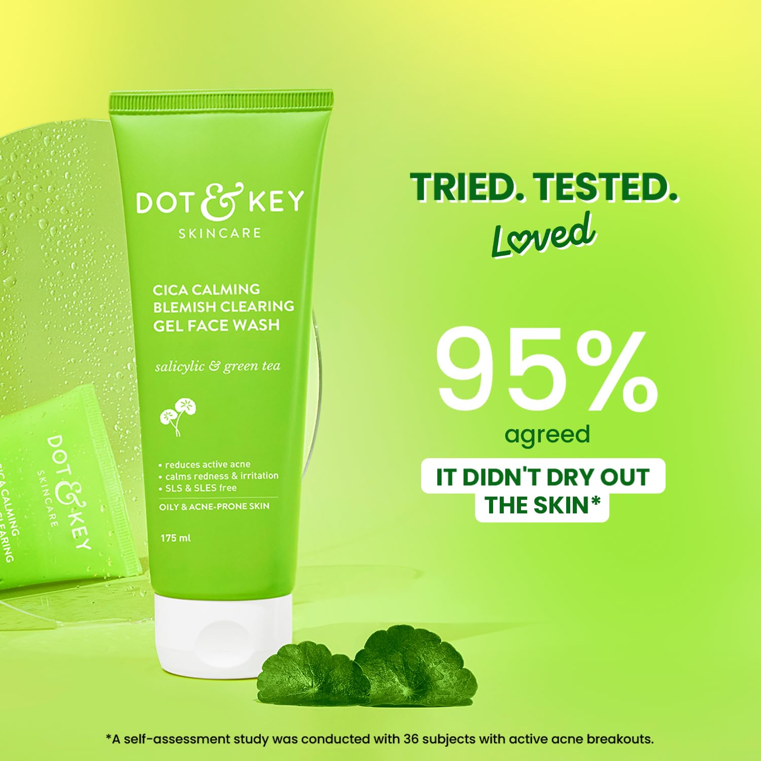 Dot & Key CICA Face Wash for Acne Prone Skin, 2% Salicylic Acid with Green Tea | For Oily & Sensitive Skin | Sulphate Free for Men & Women | Oil Control Face Wash with Zinc | 100ml