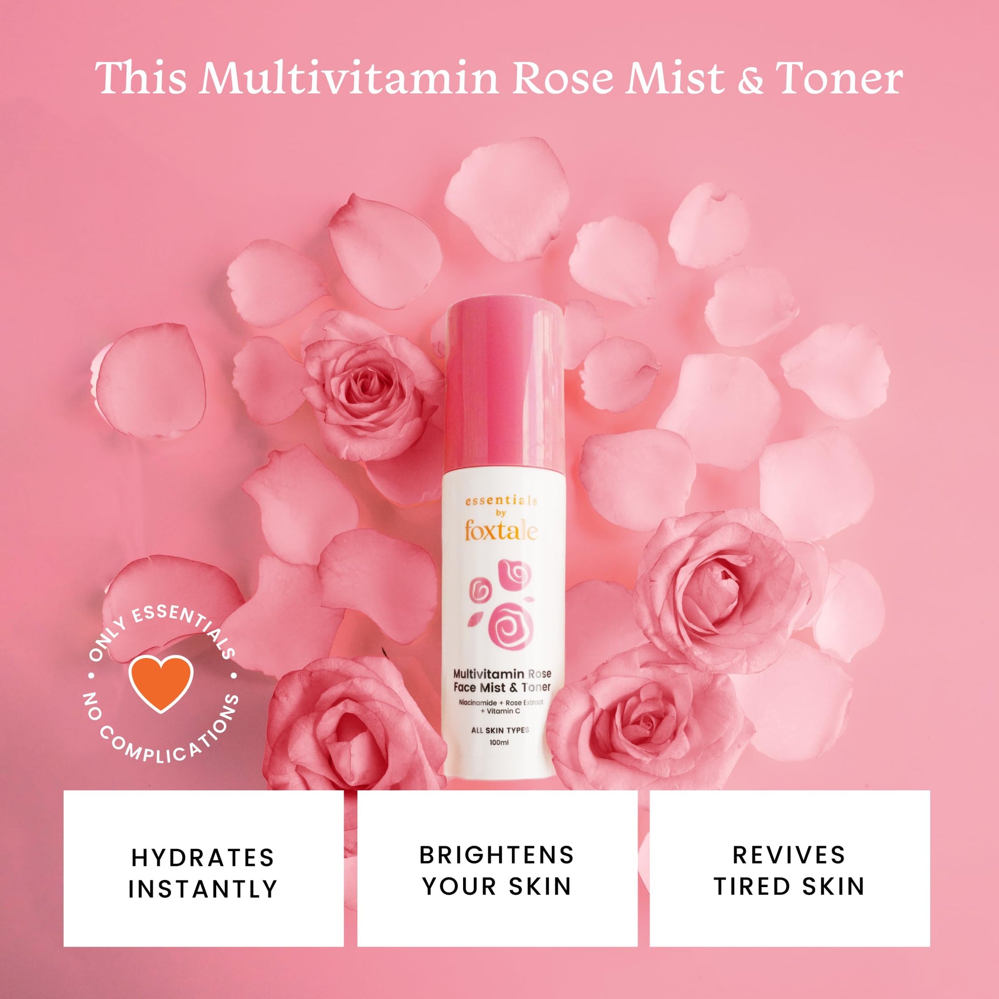 Foxtale Essentials Multivitamin Rose Mist & Toner with Niacinamide, Rose Extract, Vitamin C, Brightens and Hydrates Skin, Lightweight & Fast-Absorbing, For All Skin Types, Men & Women, 100 ml  from FoxTale