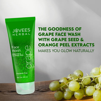 Jovees Herbal Grape Face Wash With Grape Seed & Orange Peel Extracts | For Brighter & Glowing Skin | Reduces Uneven Skin Tone & Fine Lines | For All Skin Types 120 ML  from JOVEES