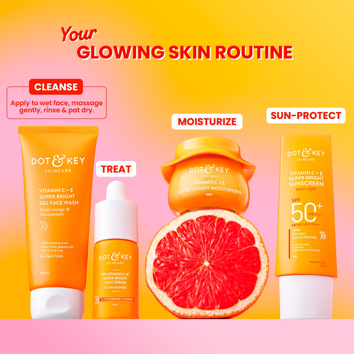 DOT & KEY Vitamin C + E Super Bright Gel Face Wash For Glowing And Brightening Skin | All Skin Types|With Triple Vitamin C| Face Wash For Women & Men|100 Ml