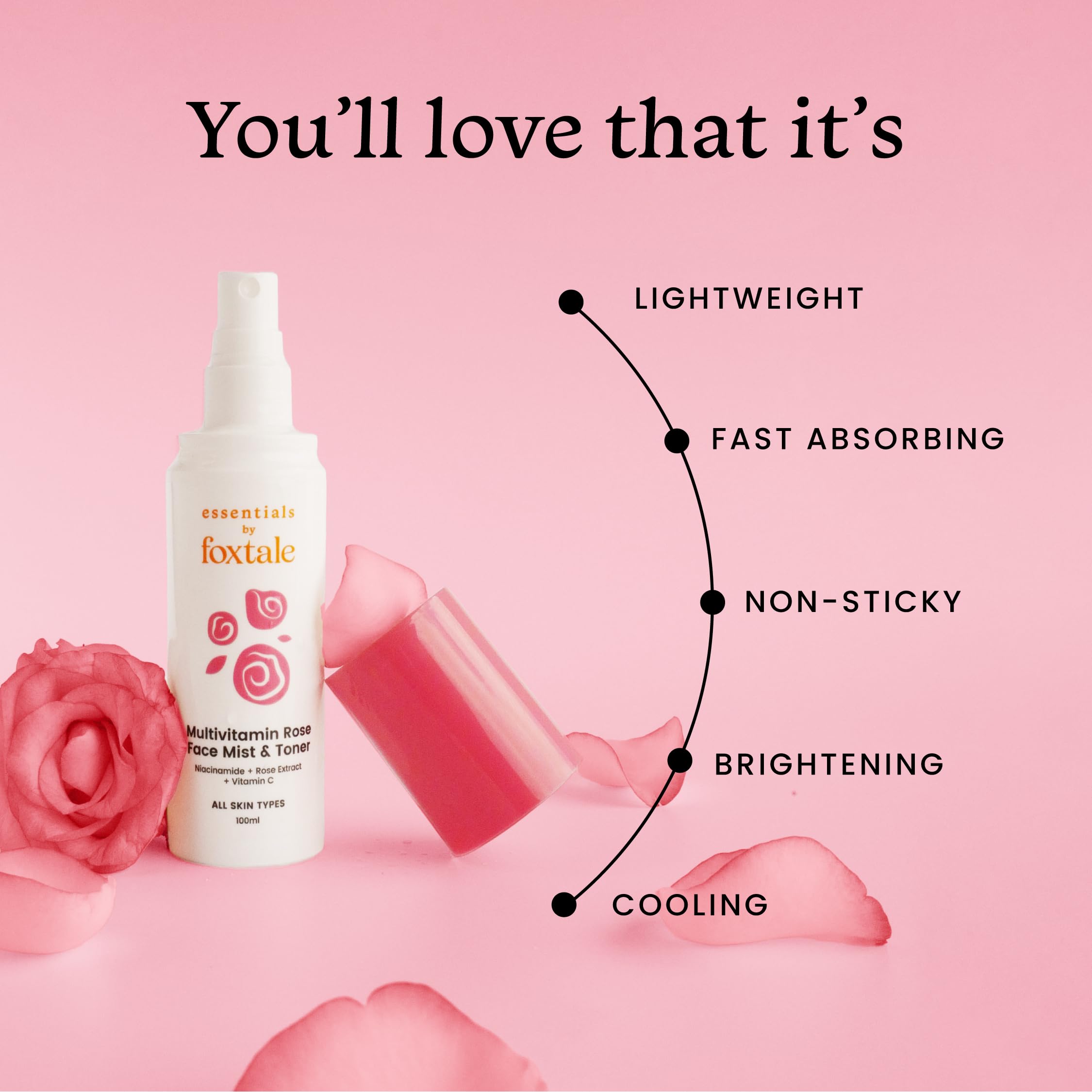 Foxtale Essentials Multivitamin Rose Mist & Toner with Niacinamide, Rose Extract, Vitamin C, Brightens and Hydrates Skin, Lightweight & Fast-Absorbing, For All Skin Types, Men & Women, 100 ml  from FoxTale