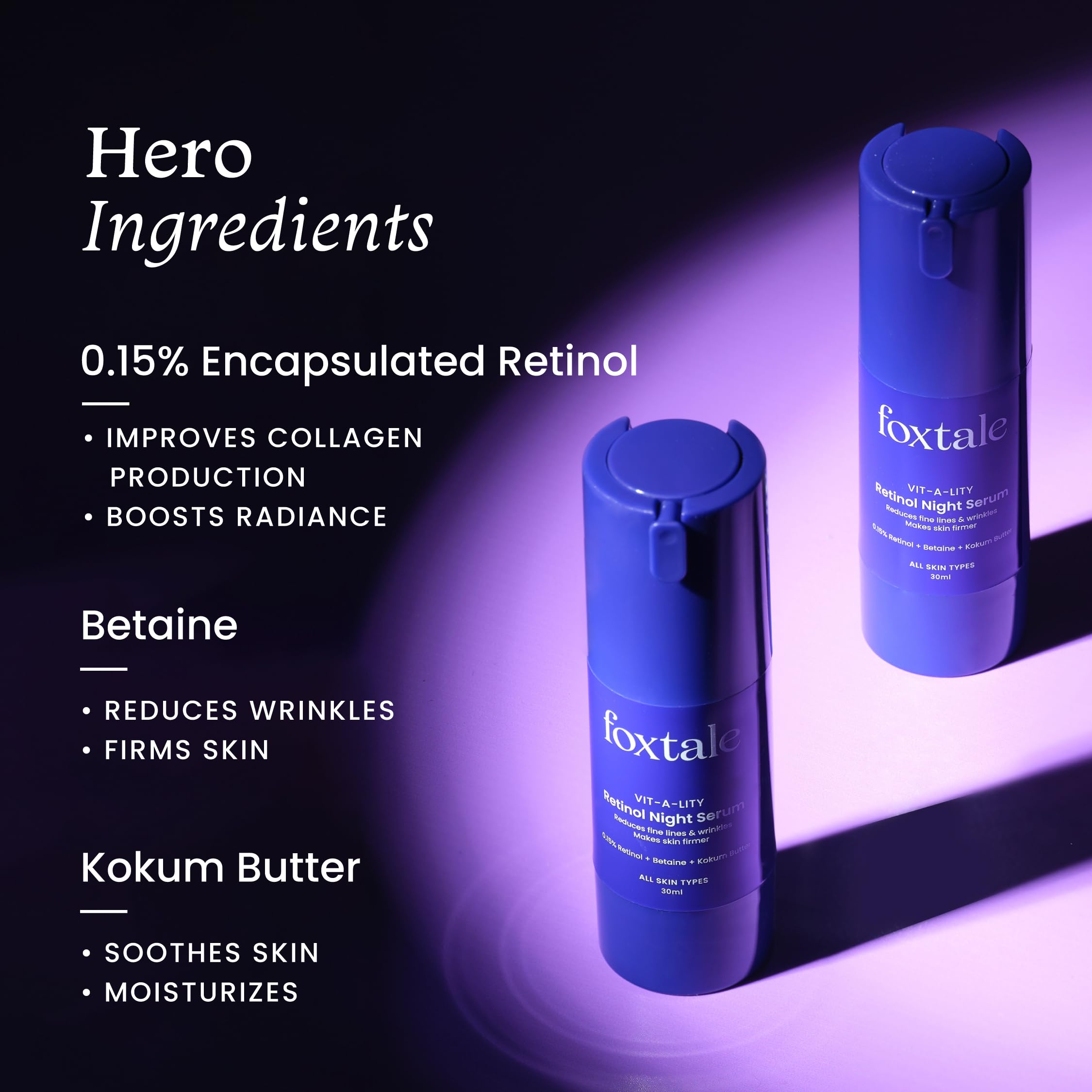 Foxtale 0.15% Beginner Friendly Retinol Night Serum | Anti-Aging Night Cream | Reduces Fine Lines and Wrinkles | No Purging | For Younger-looking Skin | Men & Women | All Skin Types - 30 ml  from FoxTale