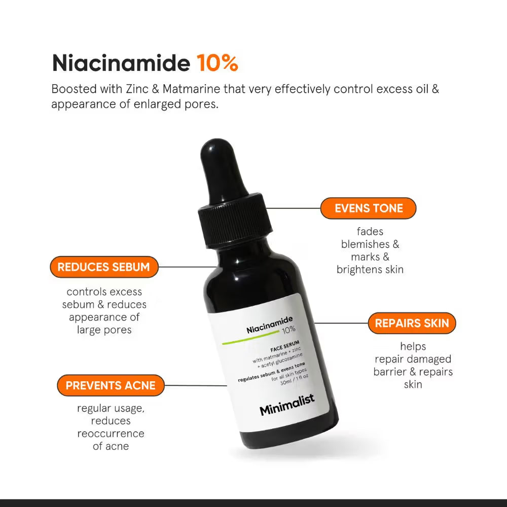 Minimalist 10% Niacinamide Face Serum With Matmarine + Zinc For Reducing Oil & Blemishes (30ml)