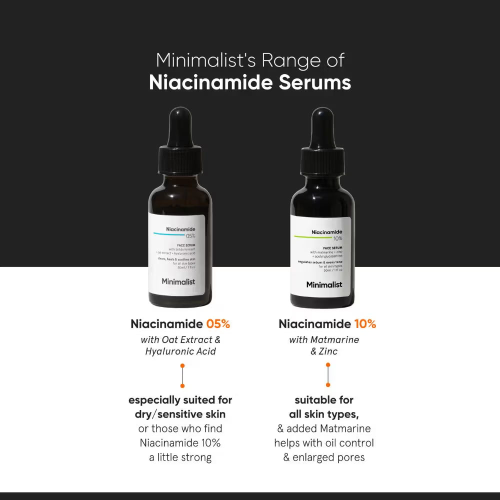 Minimalist 10% Niacinamide Face Serum With Matmarine + Zinc For Reducing Oil & Blemishes (30ml)