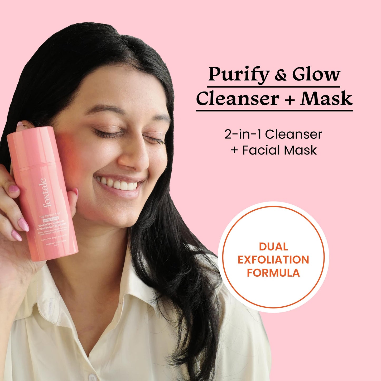Foxtale Purify & Glow Cleanser + Clay Mask - Deep Cleanses Pores, Exfoliating Glow Facial, Instantly Gives Bright Skin, For Normal, Oily and Combination Skin, Men & Women - 100ml  from FoxTale