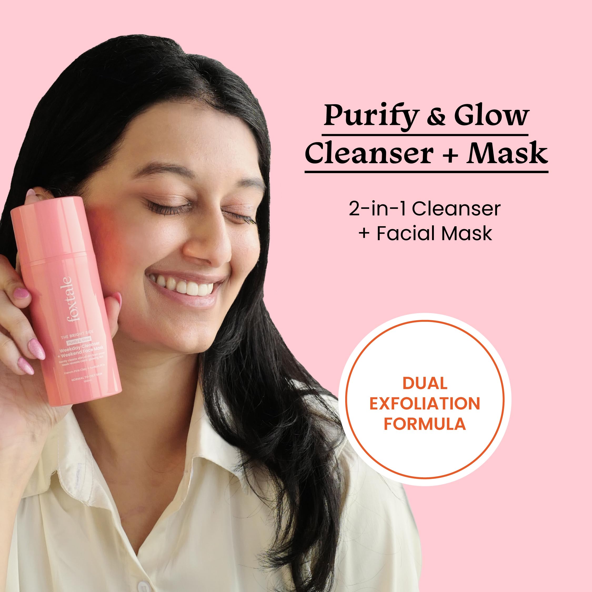 Foxtale Purify & Glow Cleanser + Clay Mask - Deep Cleanses Pores, Exfoliating Glow Facial, Instantly Gives Bright Skin, For Normal, Oily and Combination Skin, Men & Women - 100ml  from FoxTale