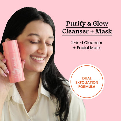 Foxtale Purify & Glow Cleanser + Clay Mask - Deep Cleanses Pores, Exfoliating Glow Facial, Instantly Gives Bright Skin, For Normal, Oily and Combination Skin, Men & Women - 100ml  from FoxTale
