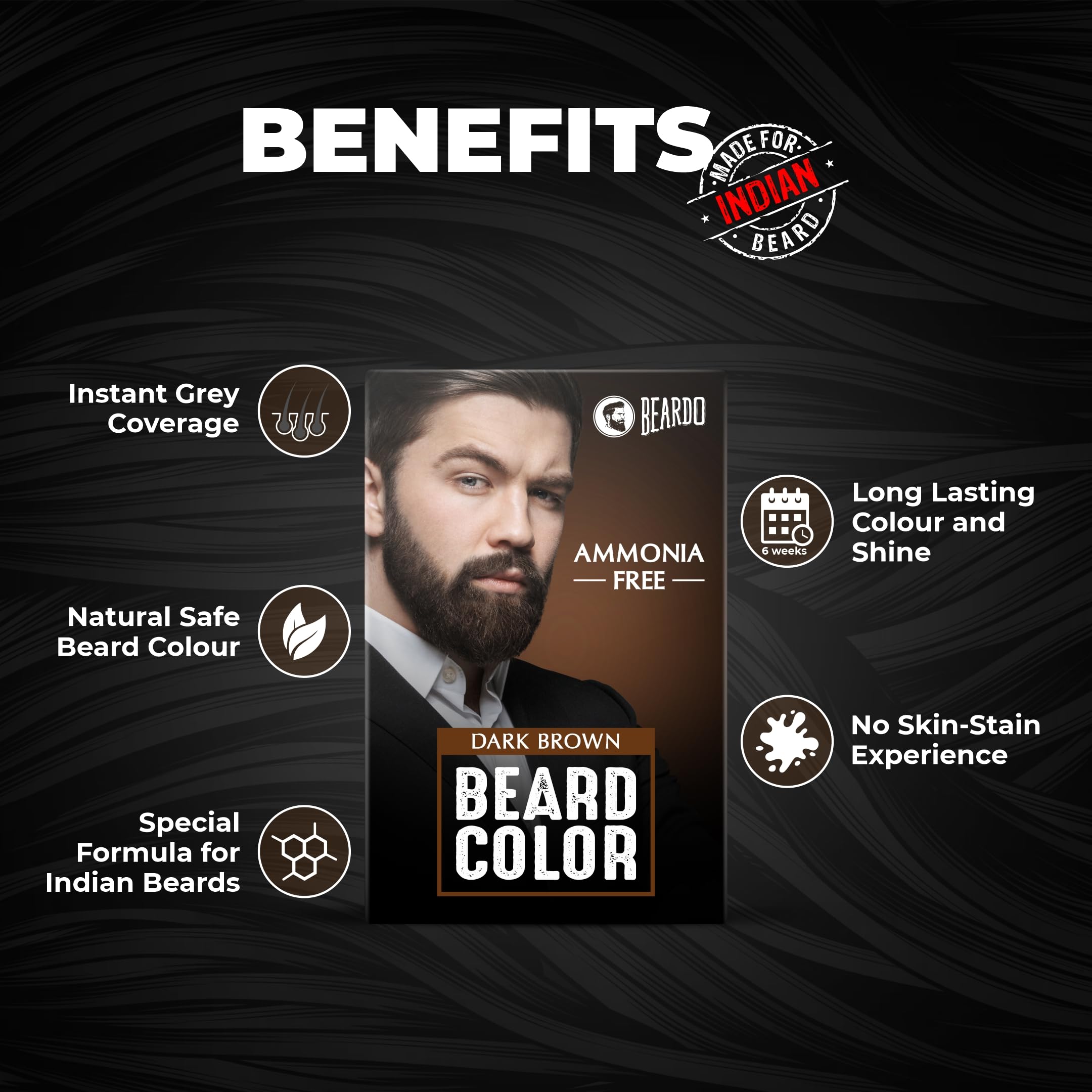 Beardo Beard Color For Men - Natural Dark Brown, 60ml | Long Lasting | No Ammonia | Easy to apply, No Stain Beard Hair Colour for men | Skin Friendly Hair dye | Full Grey Hair Coverage Beard Color color from BEARDO