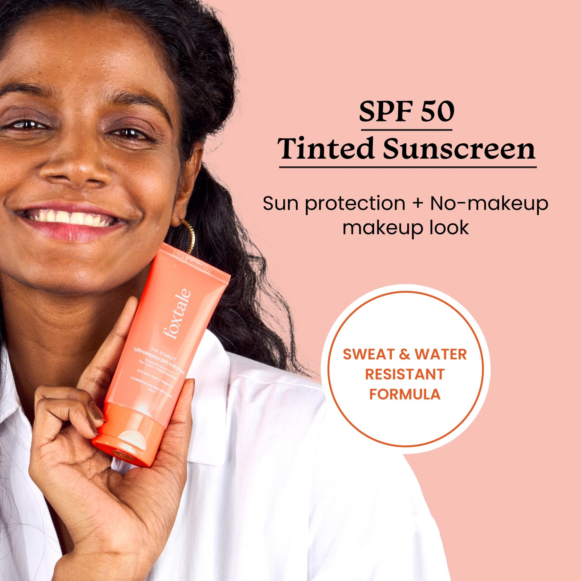 Foxtale Tinted Sunscreen SPF 50 PA++++ & Primer | Shade 2 | Vitamin E | Water Resistant with Dry-Touch Finish | No White Cast | Blurs Out Pores - 50ml  from FoxTale