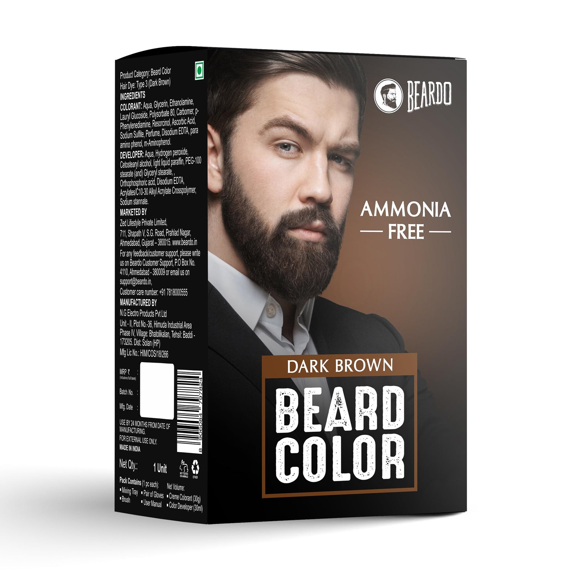 Beardo Beard Color For Men - Natural Dark Brown, 60ml | Long Lasting | No Ammonia | Easy to apply, No Stain Beard Hair Colour for men | Skin Friendly Hair dye | Full Grey Hair Coverage Beard Color color from BEARDO