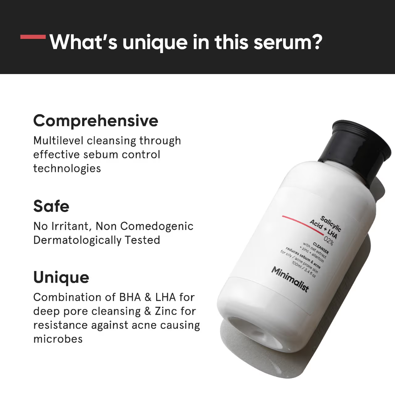 Minimalist 2% Salicylic Acid + LHA Face Cleanser With Zinc For Reducing Sebum & Acne (100 ml) cleanser from HAVIN