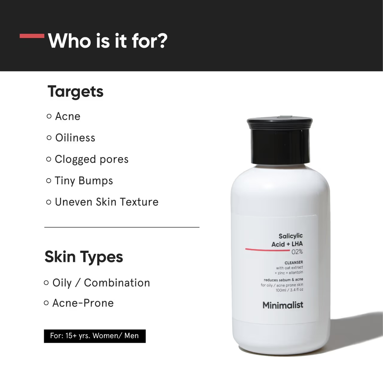 Minimalist 2% Salicylic Acid + LHA Face Cleanser With Zinc For Reducing Sebum & Acne (100 ml) cleanser from HAVIN
