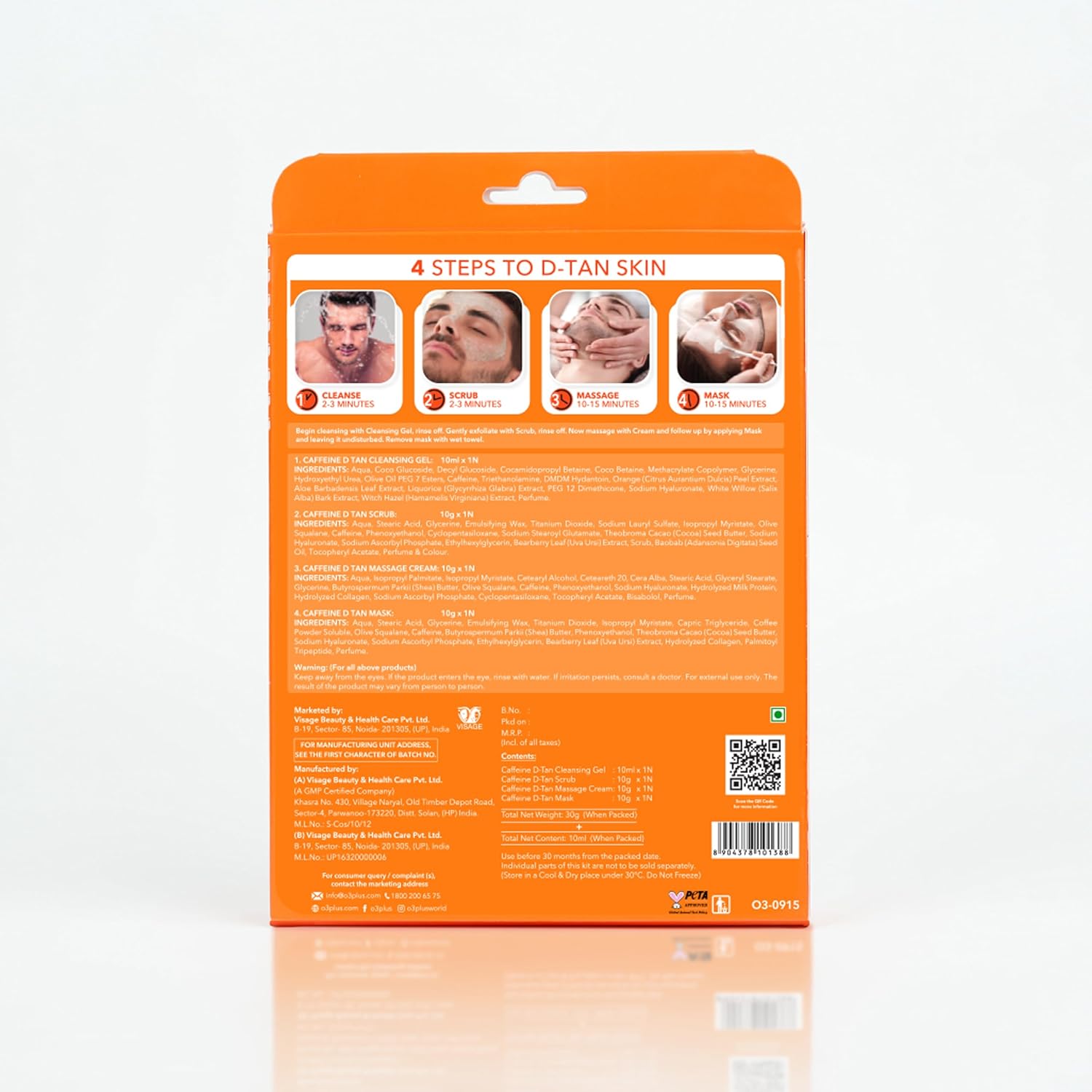 O3+ Caffeinated D-Tan Facial Kit for removing dirt toxins oil and sweat single session for All Skin Types 40 GM  from O3+